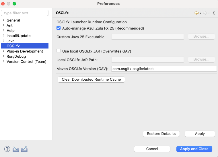 OSGi.fx Preferences Dialog